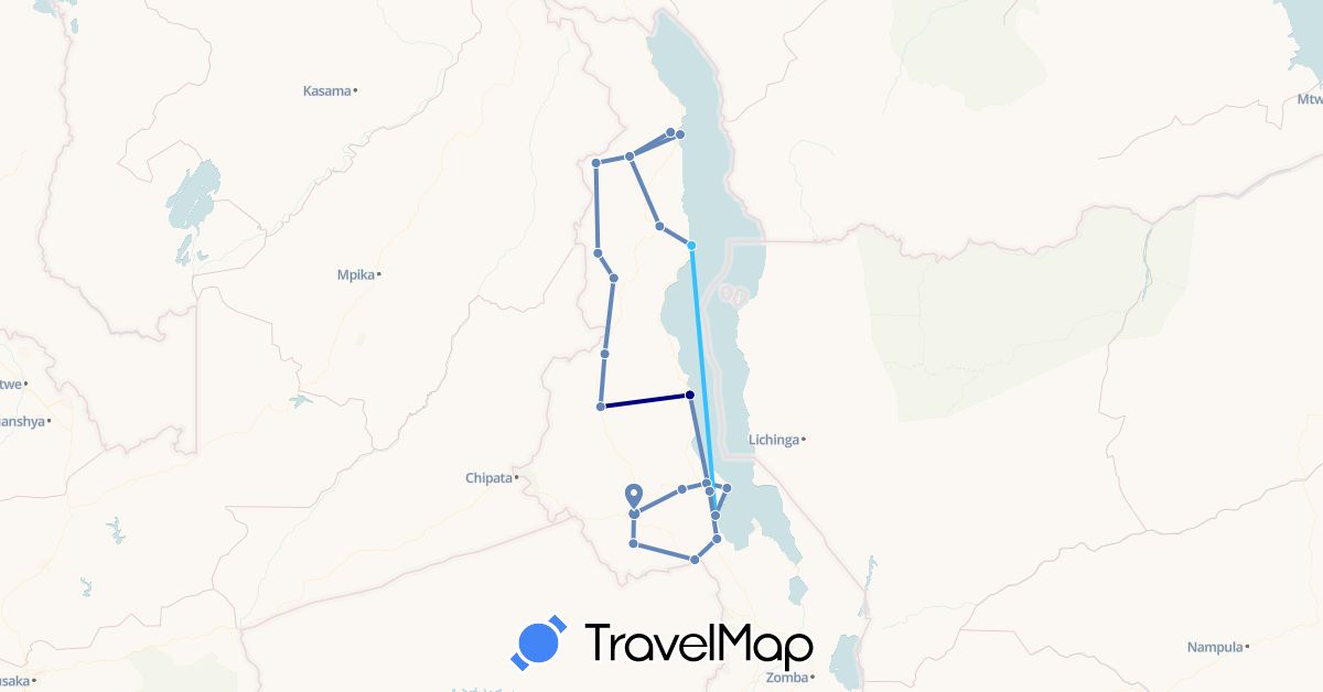 TravelMap itinerary: driving, cycling, boat in Malawi (Africa)