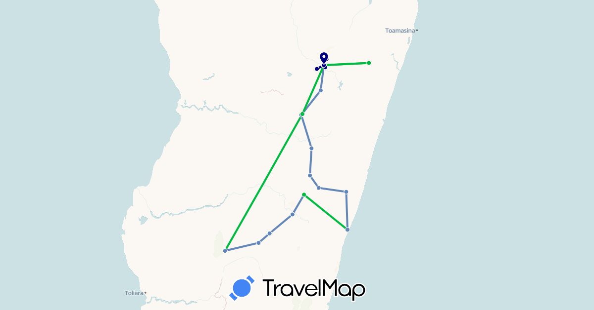 TravelMap itinerary: driving, bus, cycling in Madagascar (Africa)