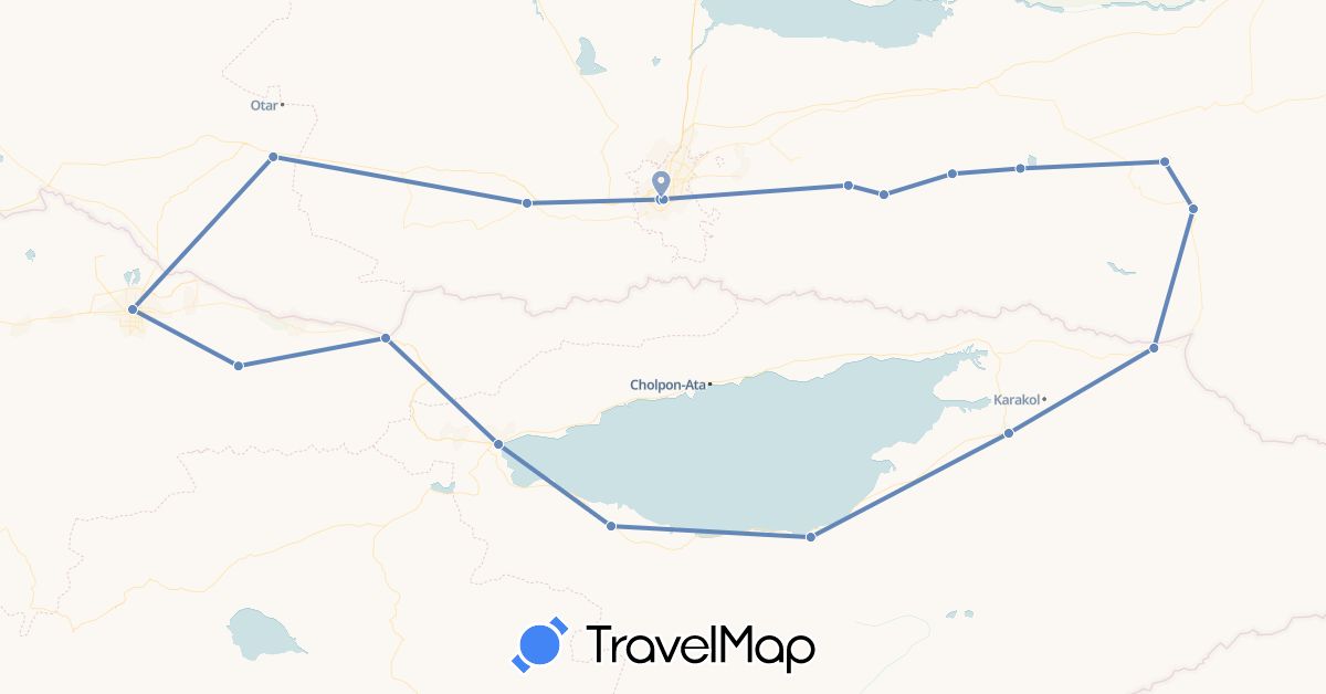 TravelMap itinerary: driving, cycling in Kyrgyzstan, Kazakhstan (Asia)